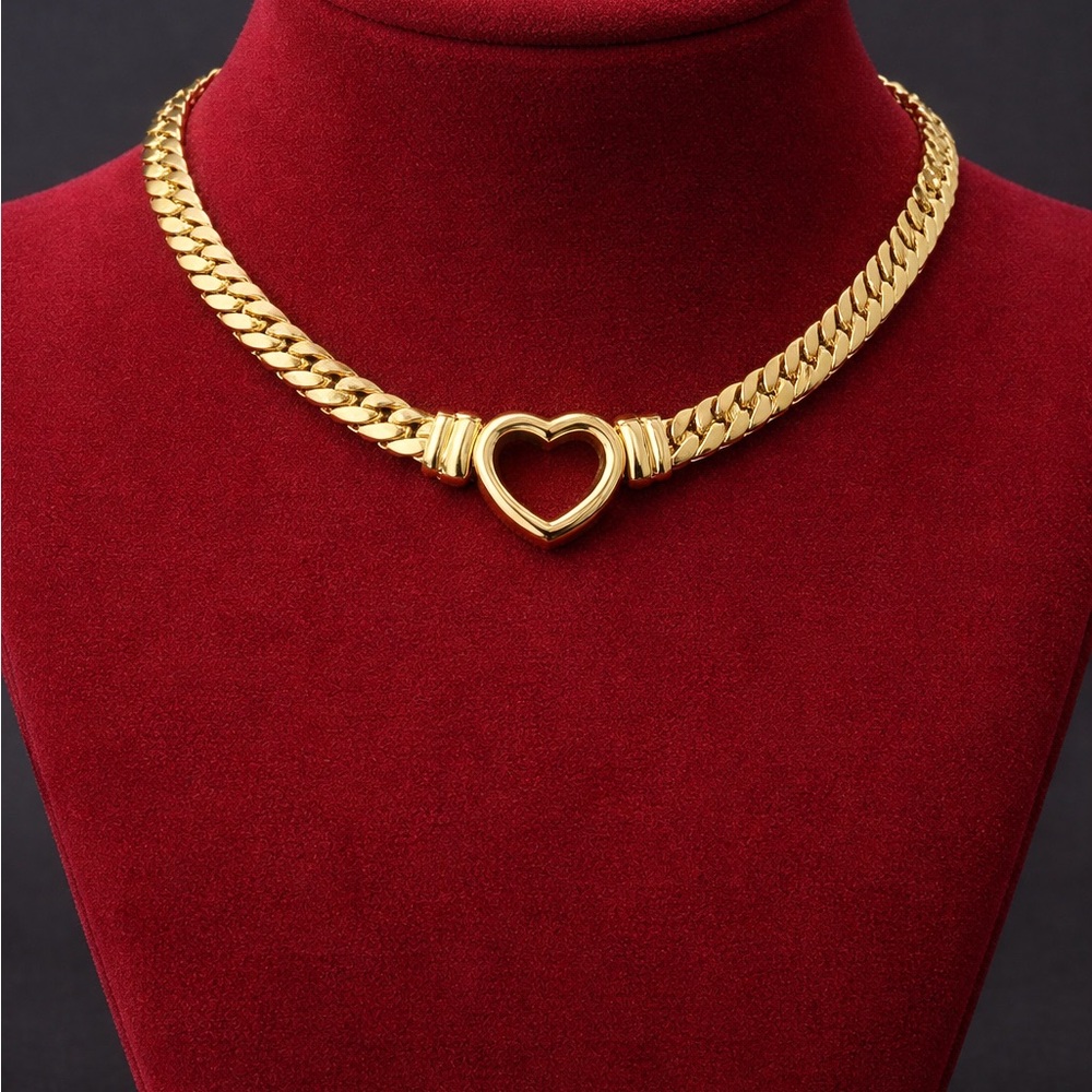Gold Heart Choker Necklace - Women Jewelry